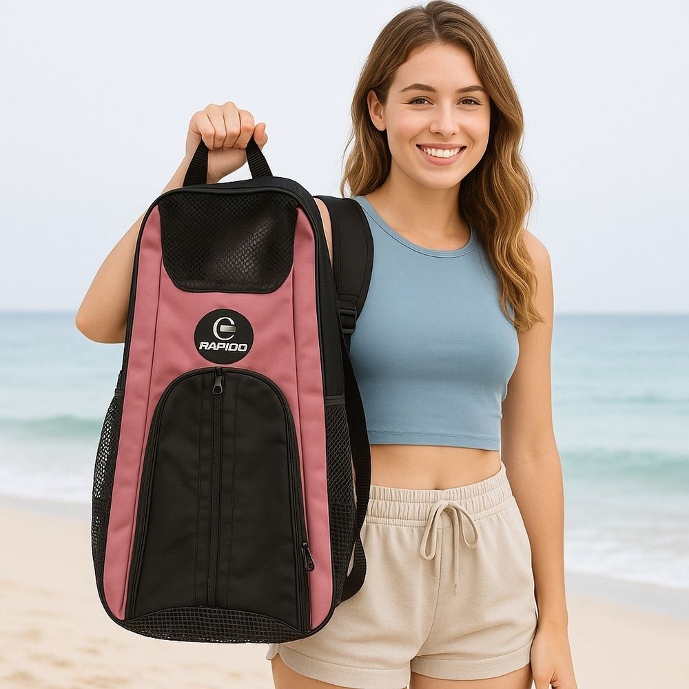 Rapido Pink Black Mesh Snorkel Gear Backpack Lightweight Dive Bag Travel Beach R